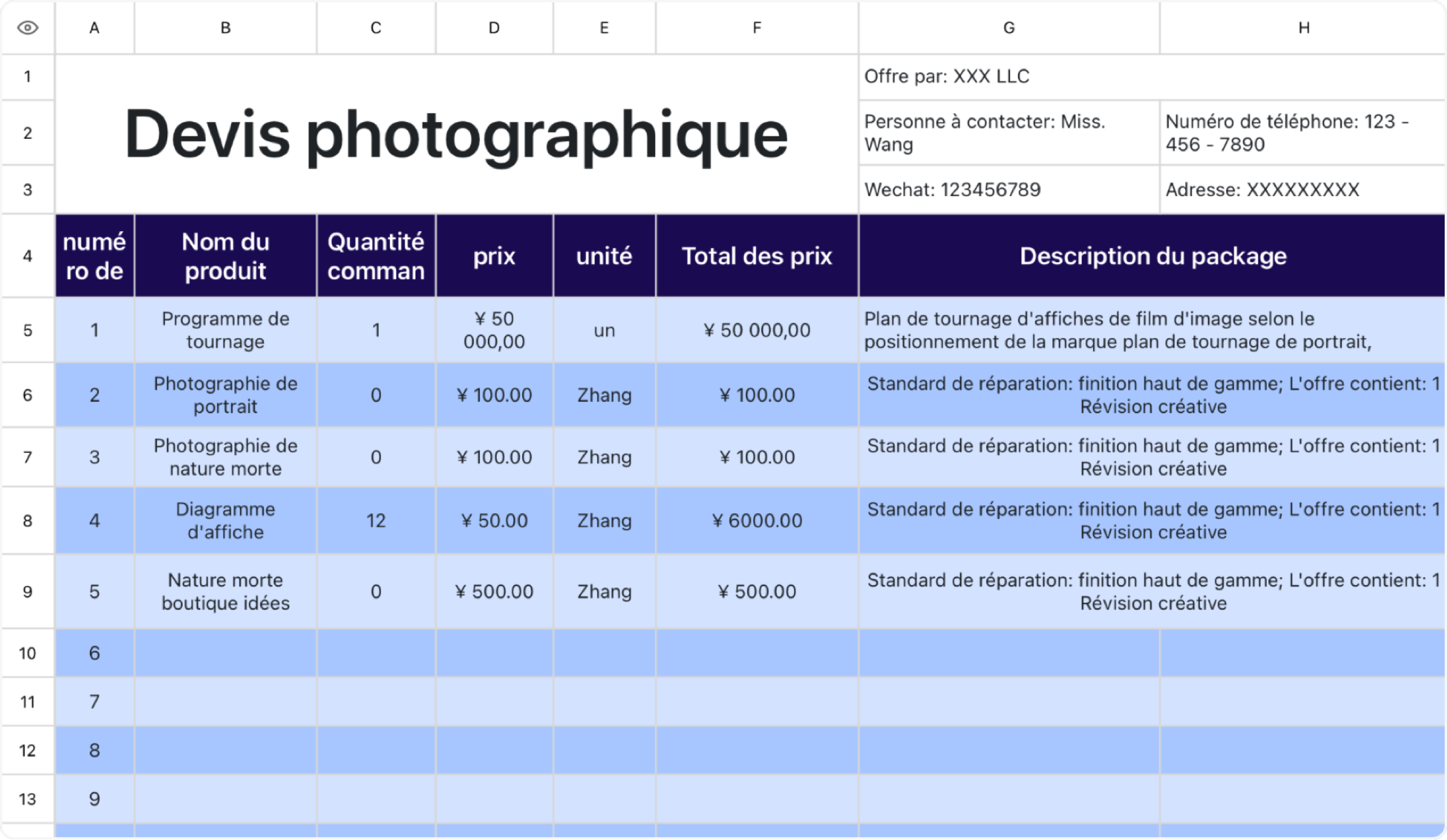 Devis photographique